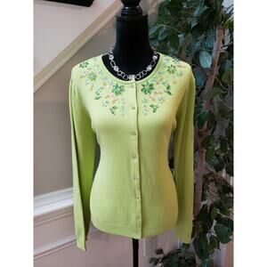 George Cardigan Sweater Womens XL Green Bejeweled Knitted Long Sleeve Button-Up